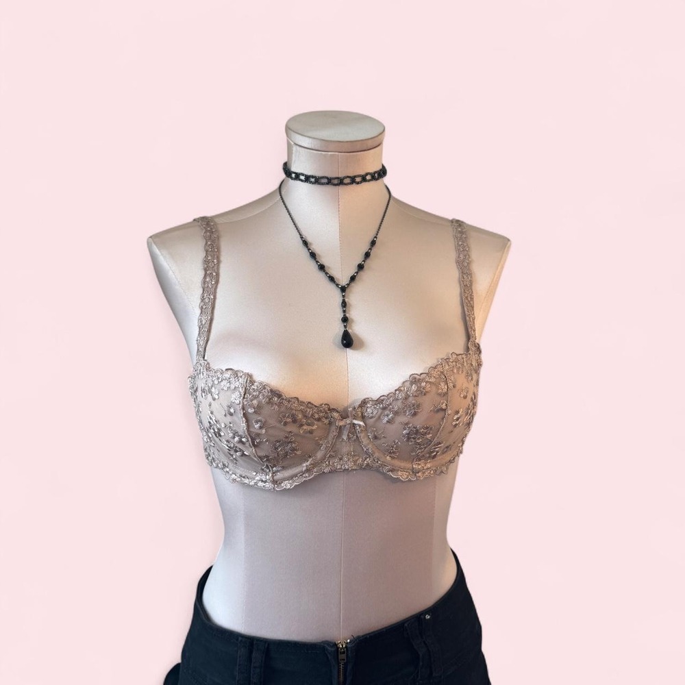 La Vie en Rose Beige Lace Floral Embroidered Underwire Bra 34B Tan